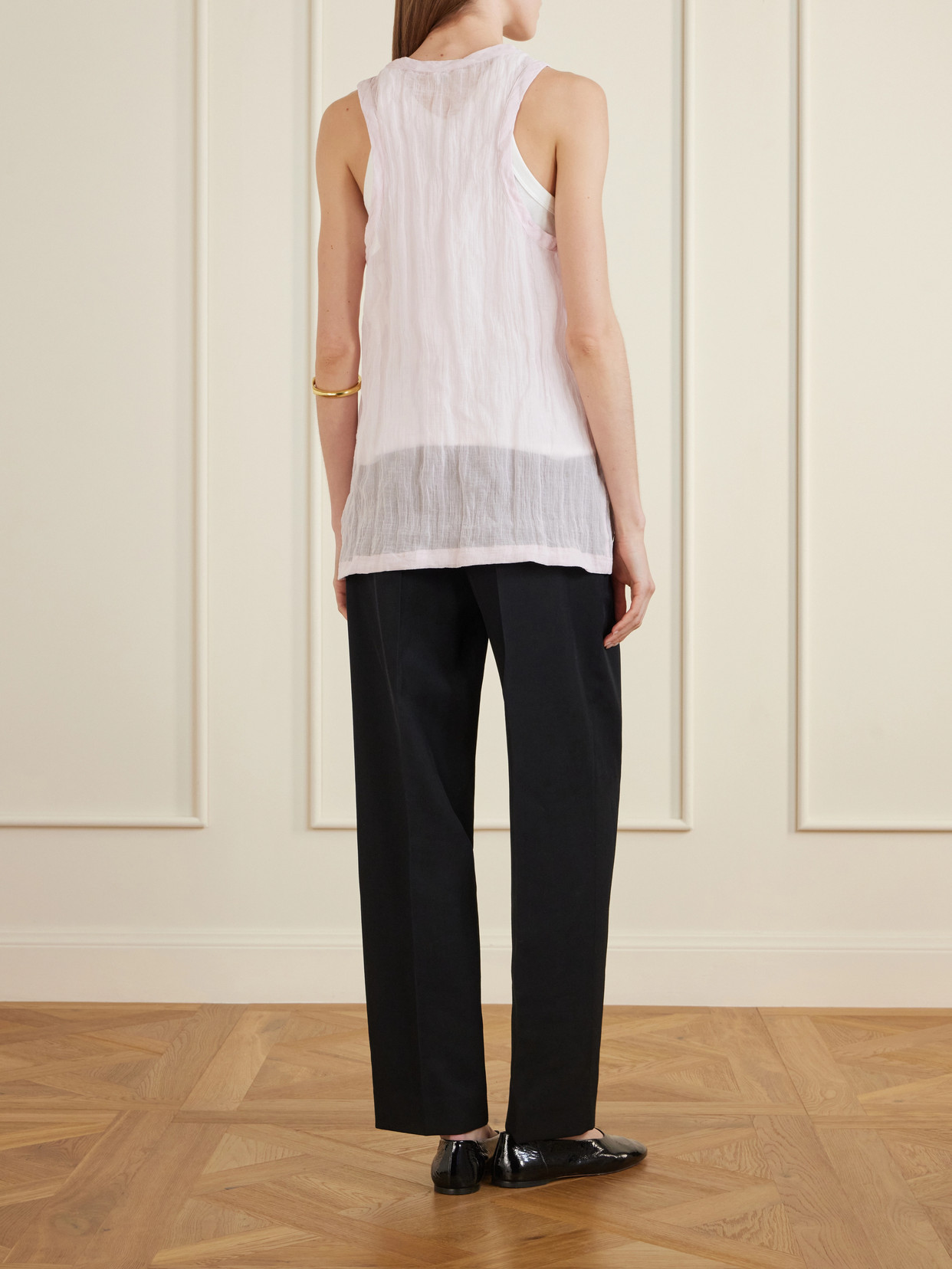 Crinkled Cotton-Blend Gauze Tank