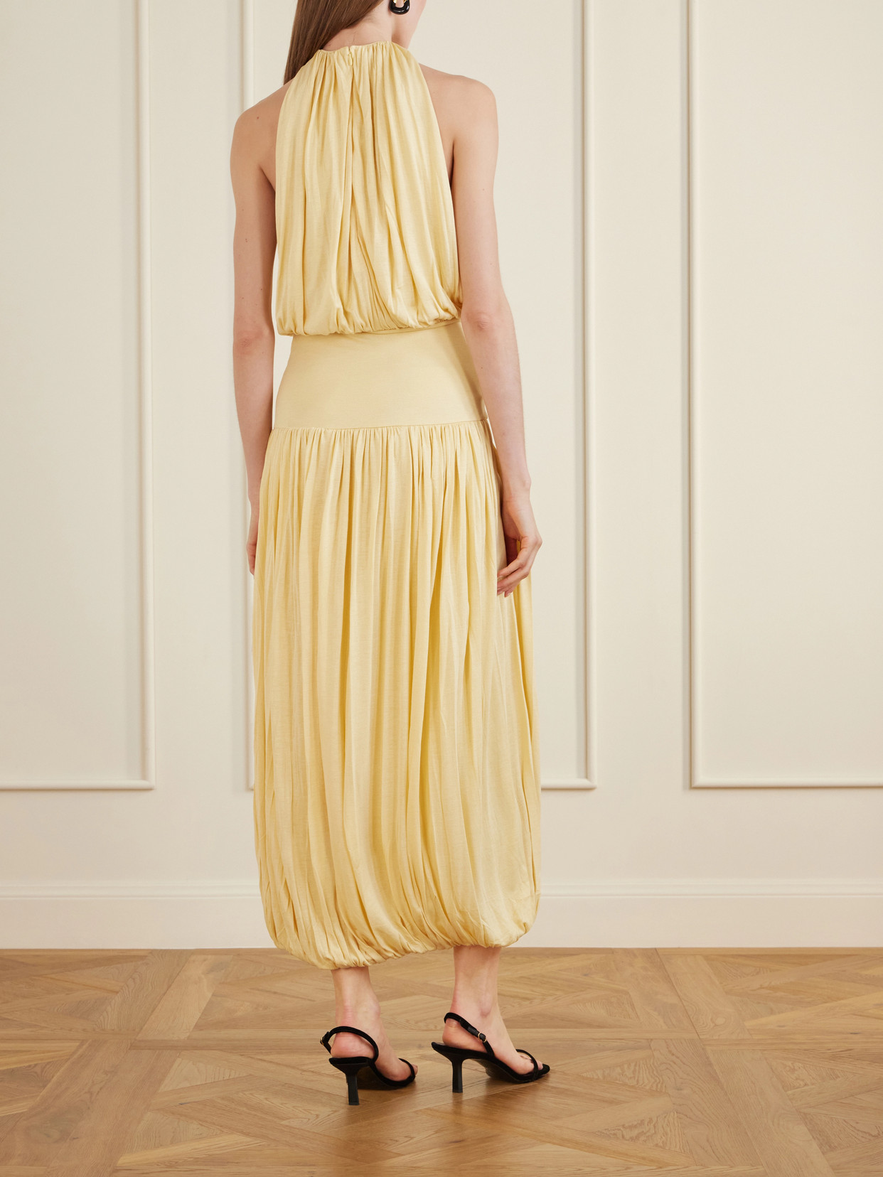 Totême Soft Gathered Halter Midi Bubble Dress In Yellow