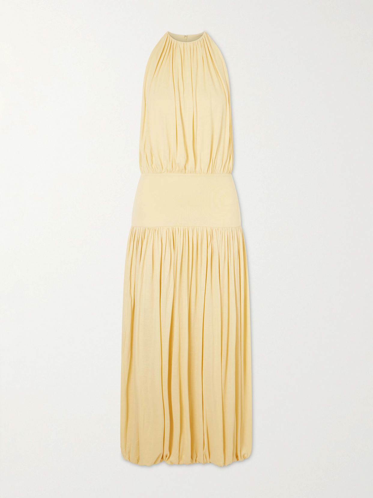 TOTÊME GATHERED JERSEY MIDI DRESS