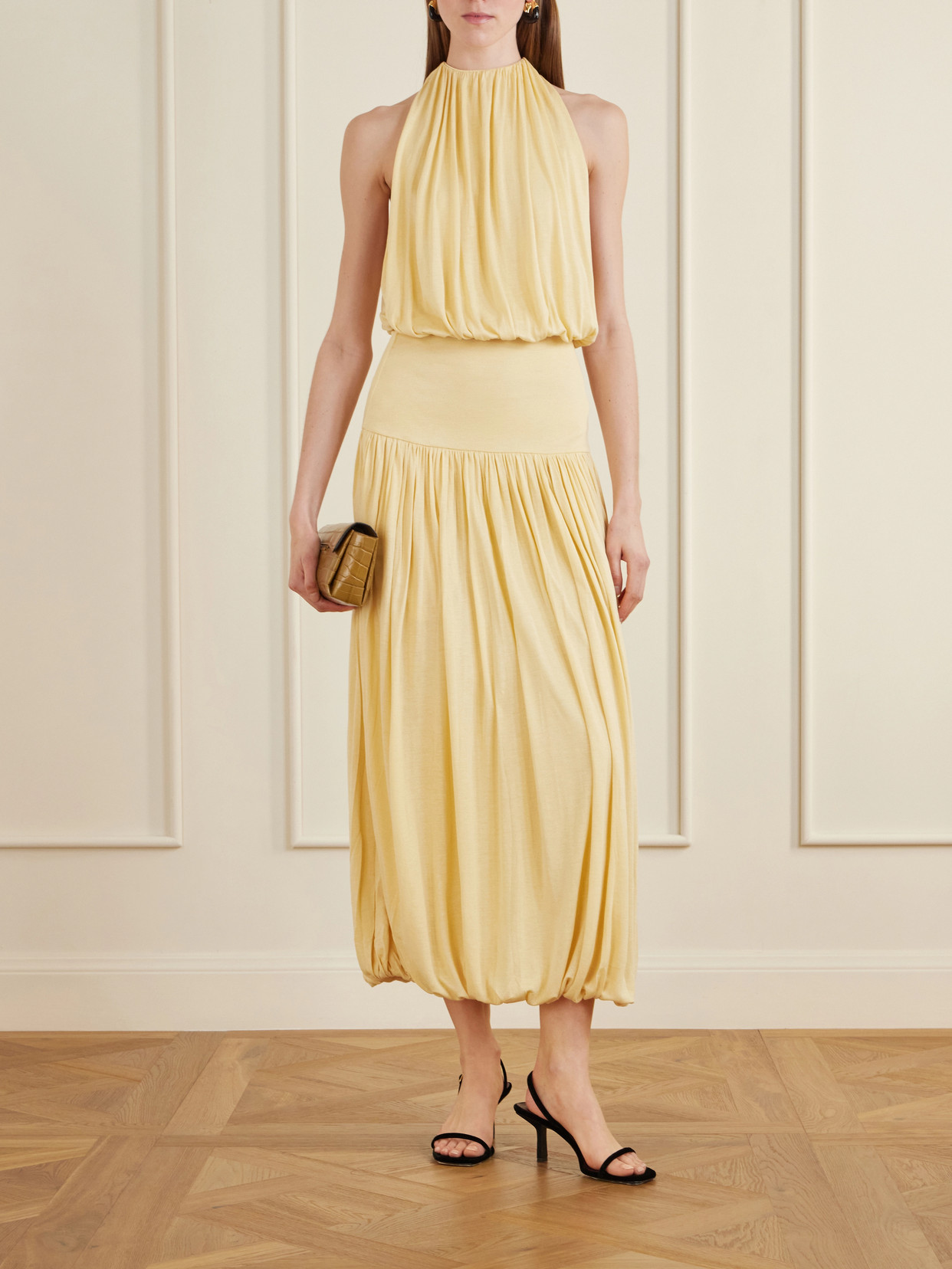 Totême Soft Gathered Halter Midi Bubble Dress In Yellow