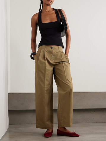 TOTEME Pleated cotton-twill wide-leg pants