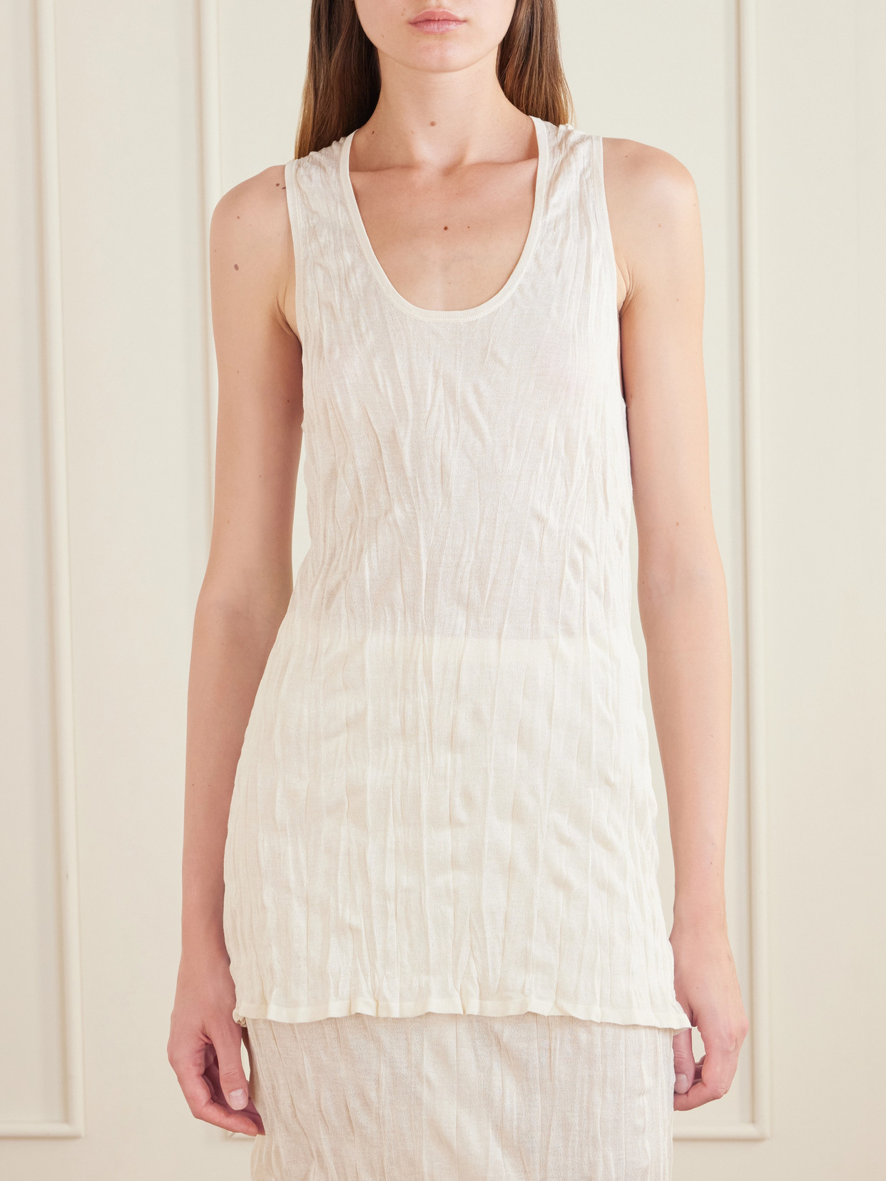 Crinkled Viscose Knit Tank