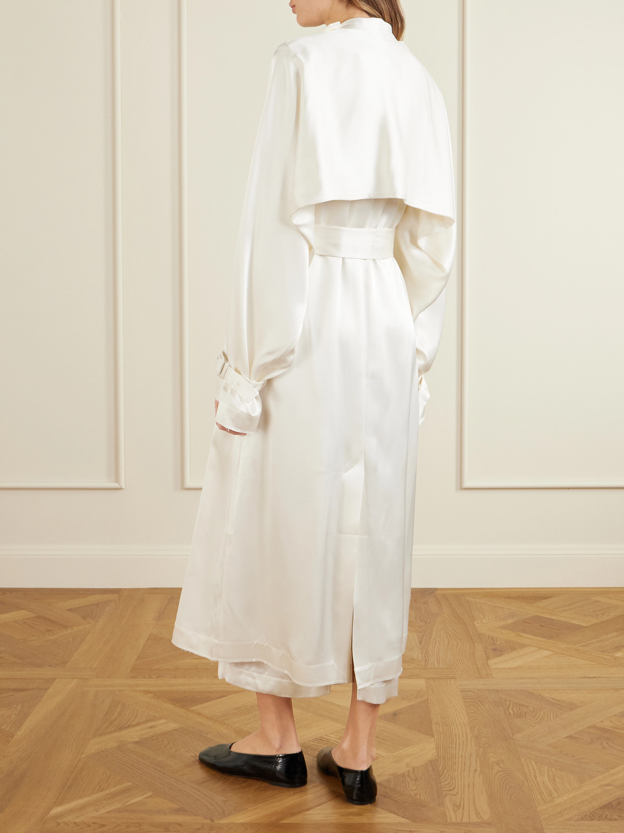 Double-Breasted Draped Trench Coat