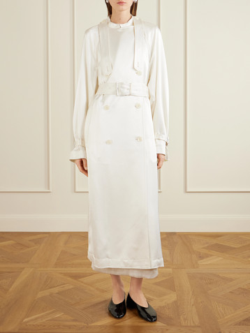 TOTEME Double-breasted draped satin trench coat