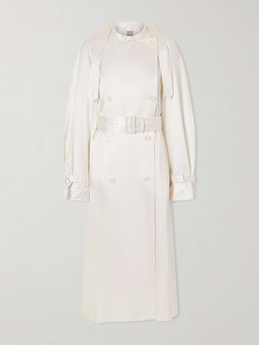 TOTEME Double-breasted Draped Satin Trench Coat