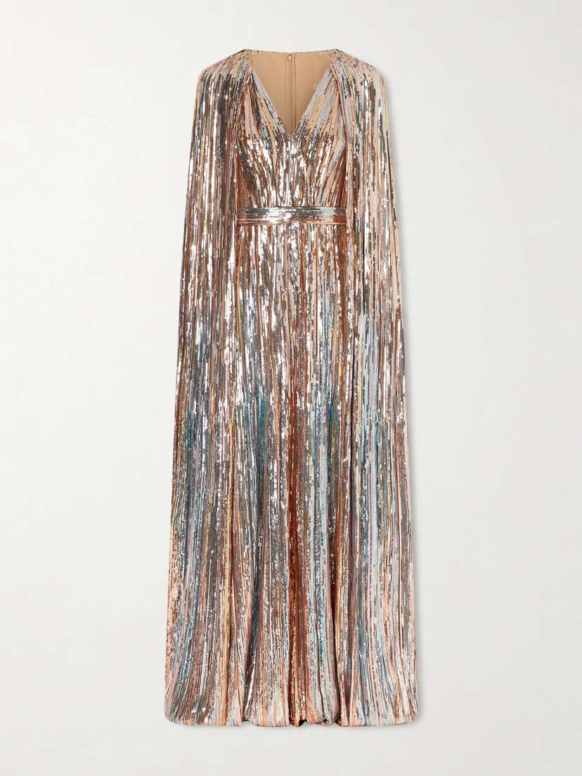 Elie Saab Cape-effect Sequined Tulle Gown