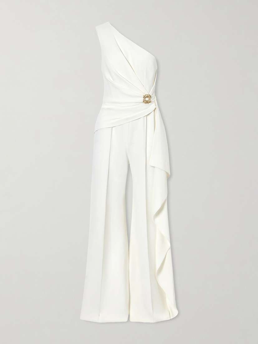 Elie Saab One-shoulder Embellished Cady Jumpsuit