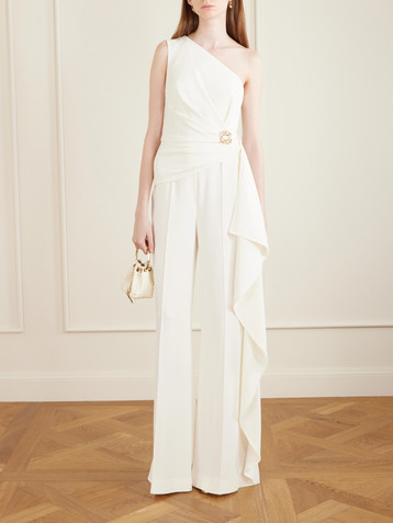 Elie Saab One-shoulder embellished cady jumpsuit