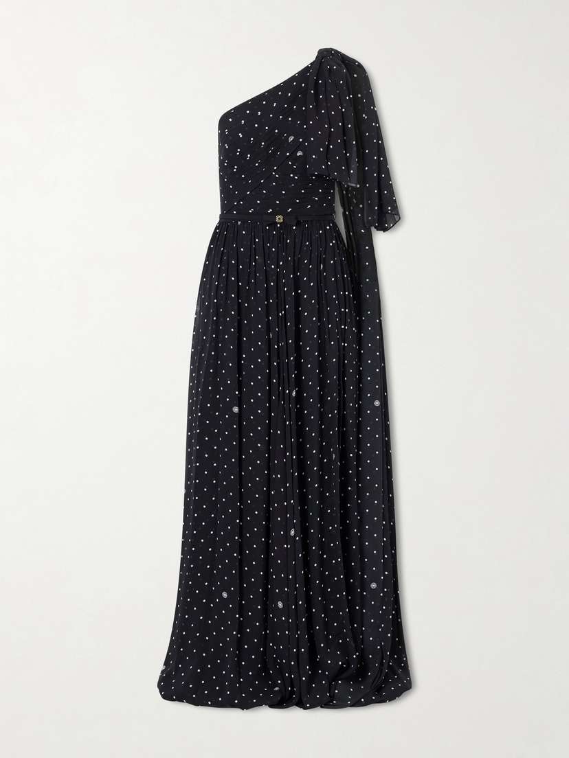 Elie Saab One-shoulder Polka-dot Chiffon Gown