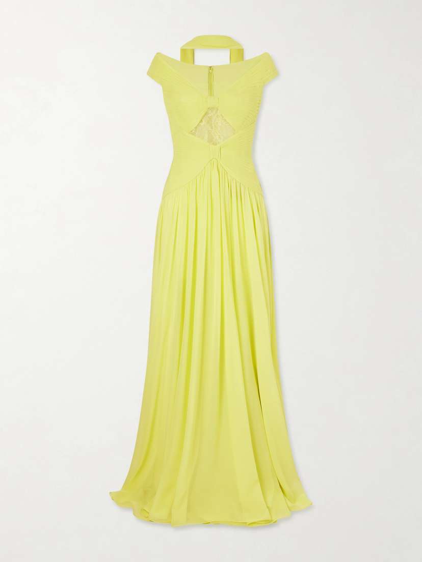 Elie Saab Lace-trimmed Silk-blend Gown