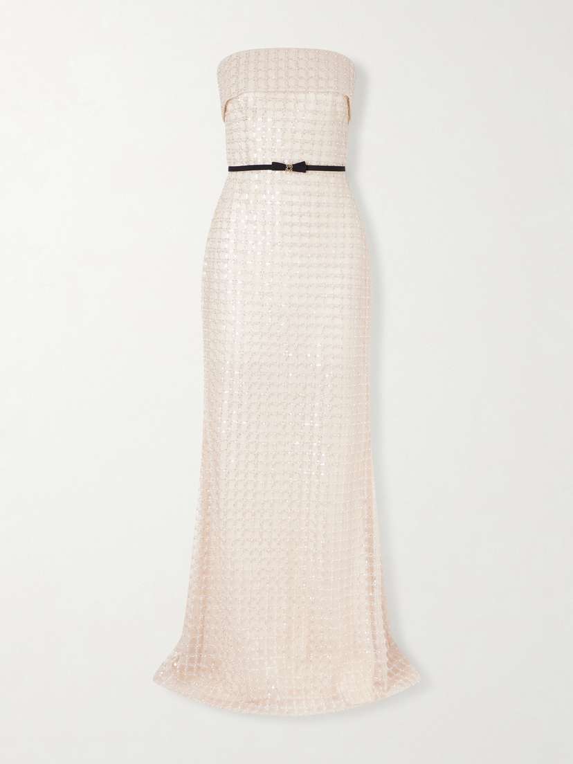 Elie Saab Strapless Belted Embellished Silk-blend Gown
