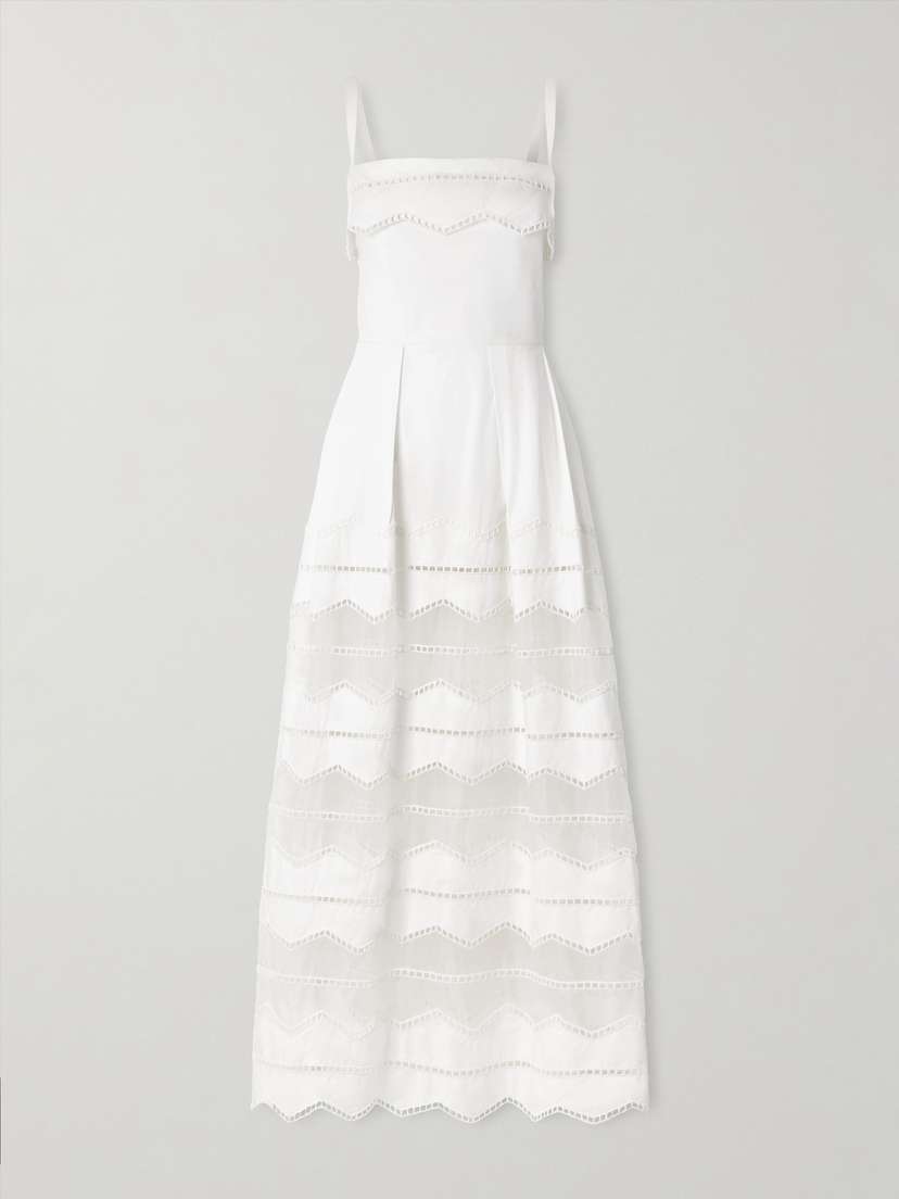 Elie Saab Organza-trimmed Embroidered Cotton-blend Poplin Midi Dress
