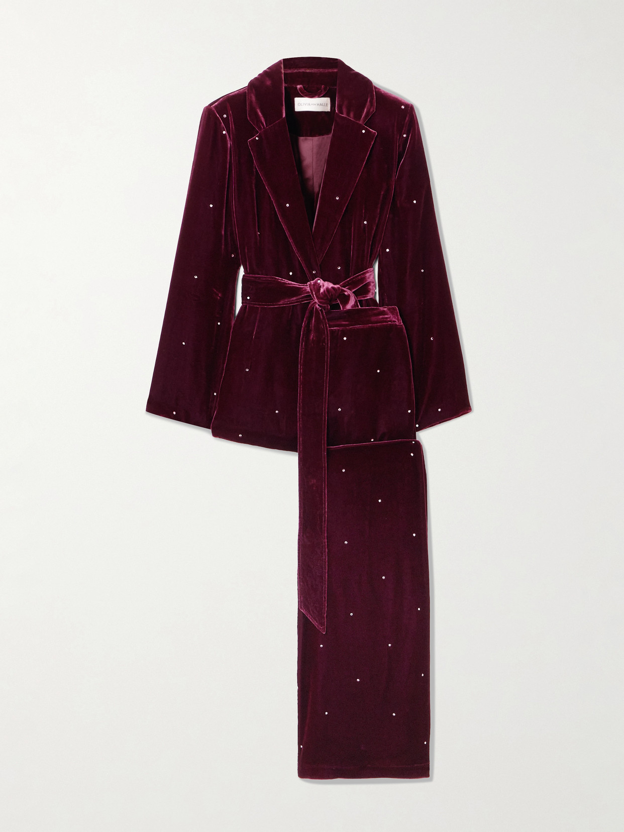 Olivia Von Halle Jagger Crystal-embellished Velvet Pajama Set In Burgundy