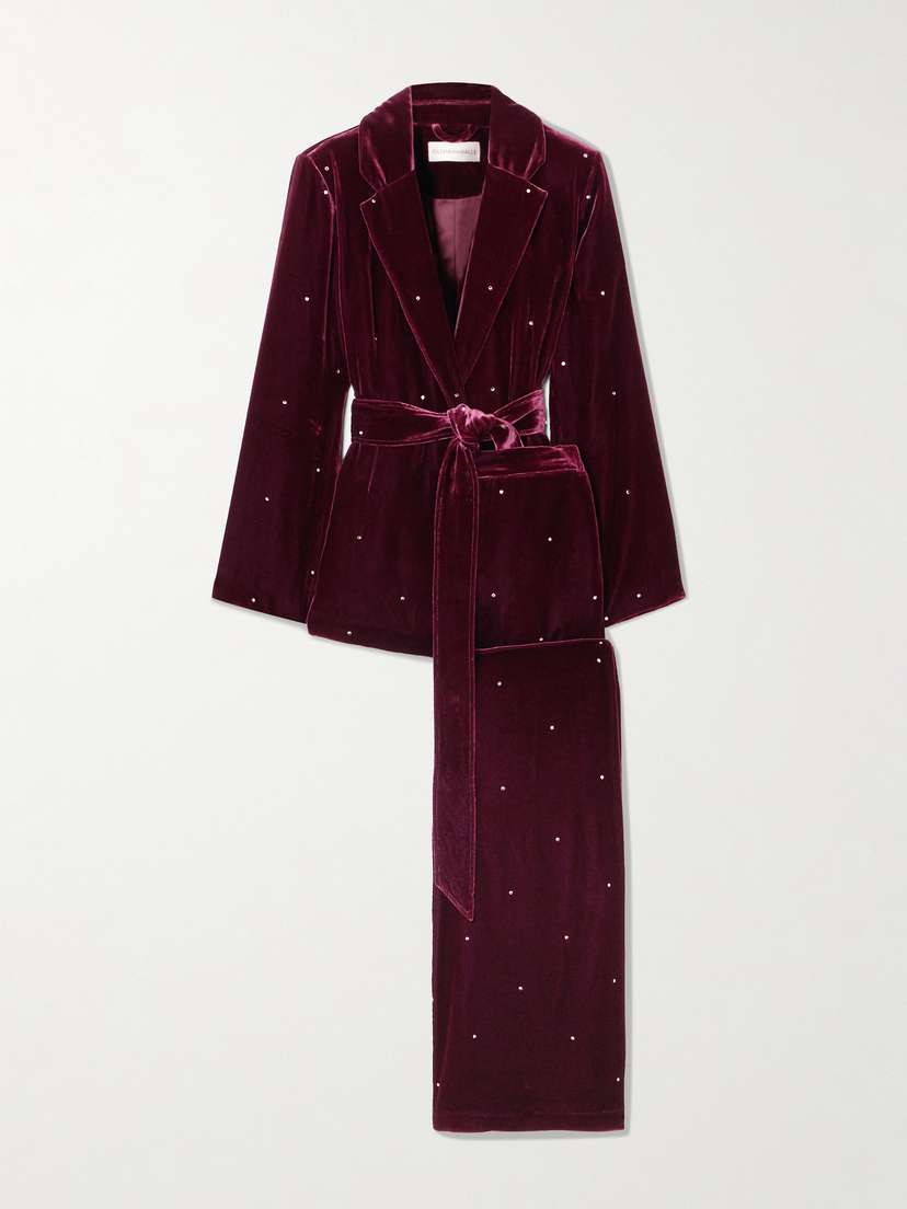 Olivia von Halle Jagger Crystal-embellished Velvet Pajama Set