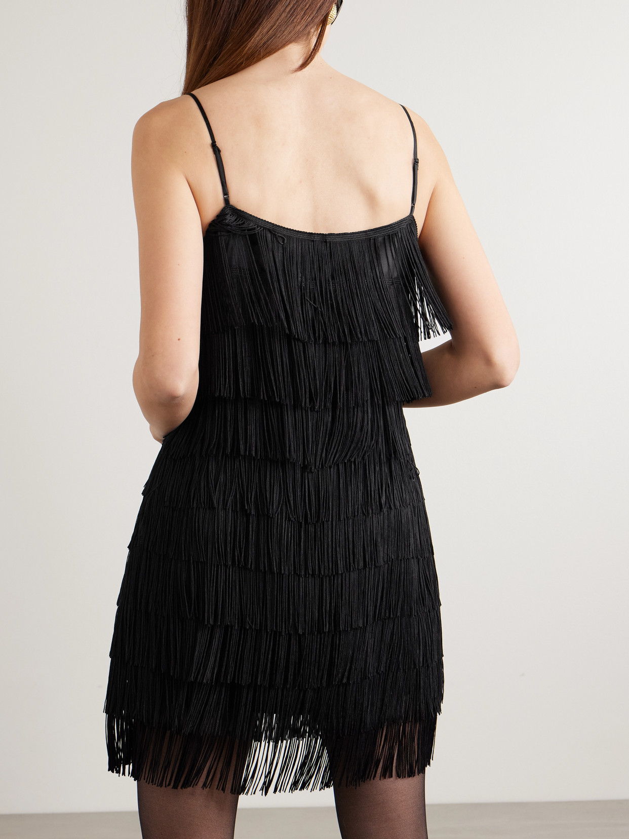 Olivia Von Halle Lola Fringed Silk-crepe Mini Dress In Black