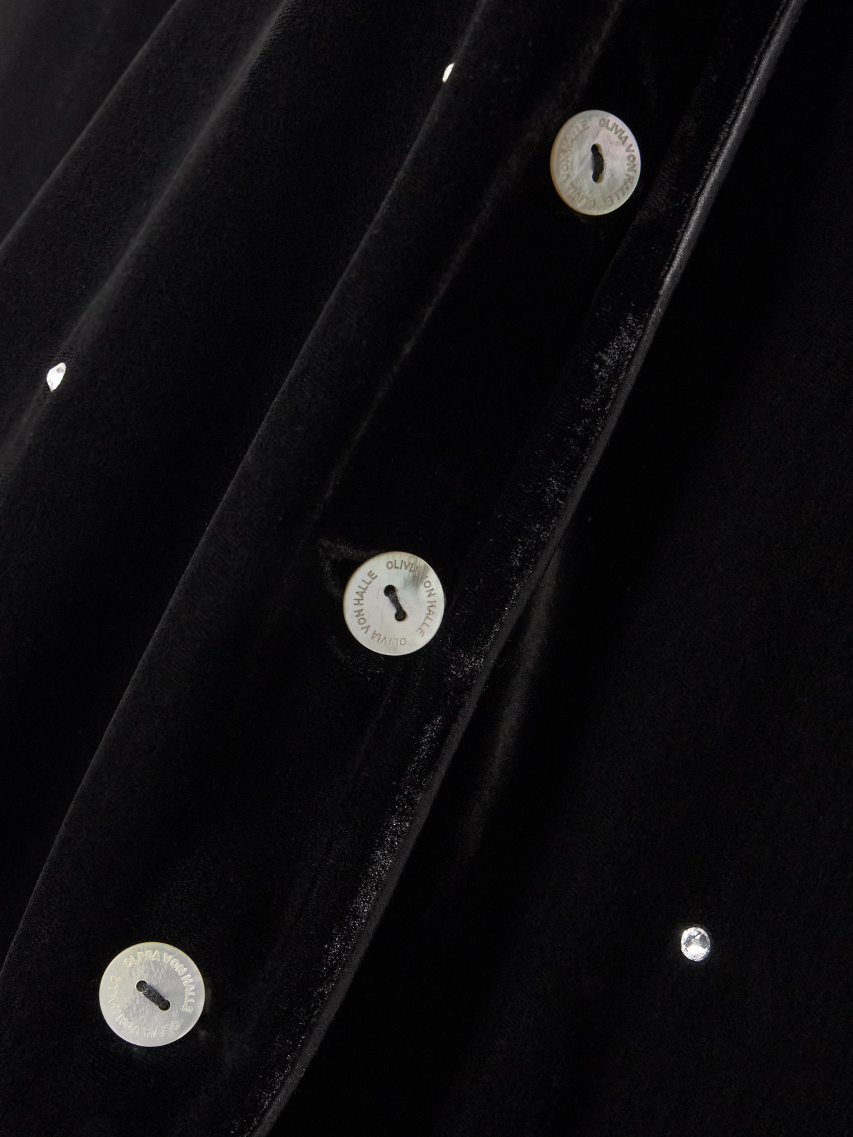 Olivia Von Halle Coco Crystal-embellished Velvet Pajama Set In Black