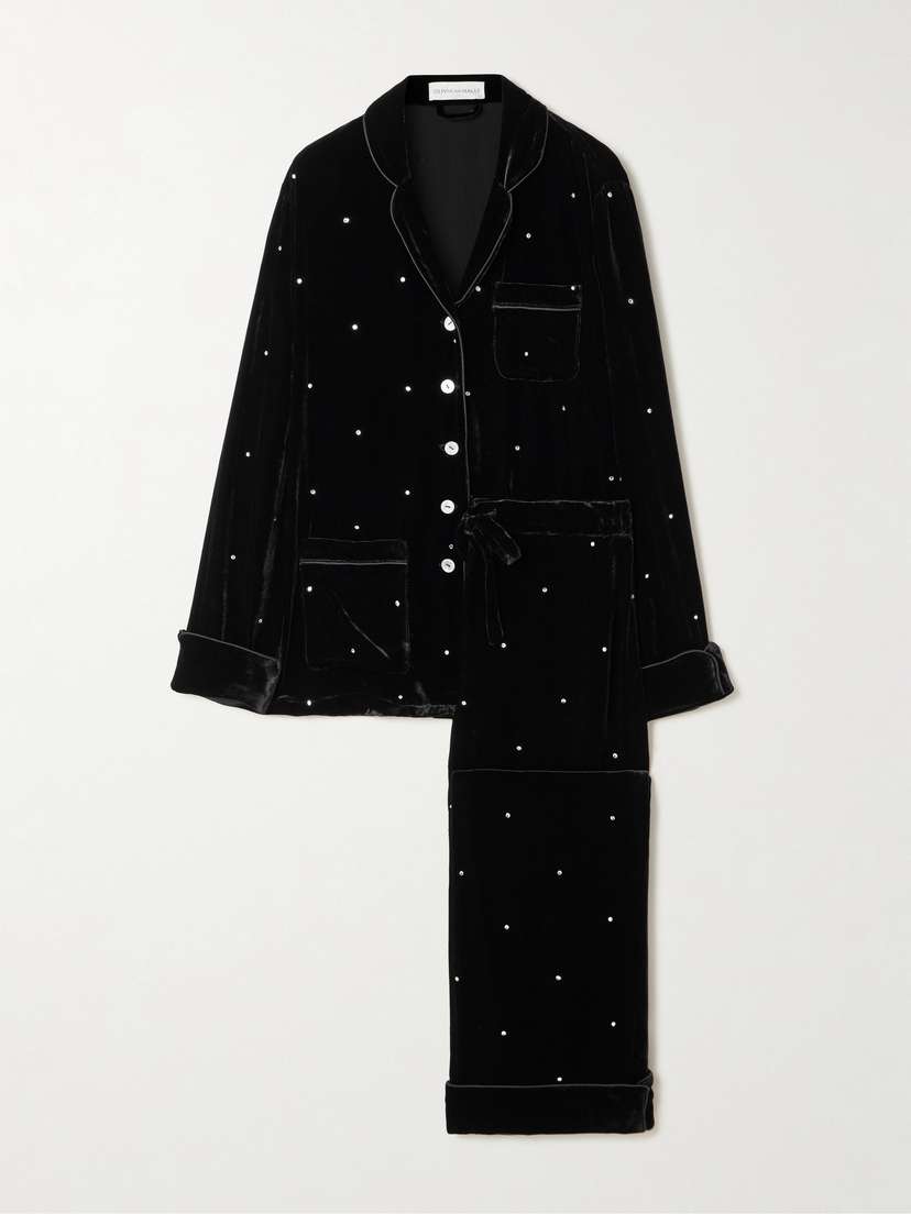 Olivia von Halle Coco Crystal-embellished Velvet Pajama Set