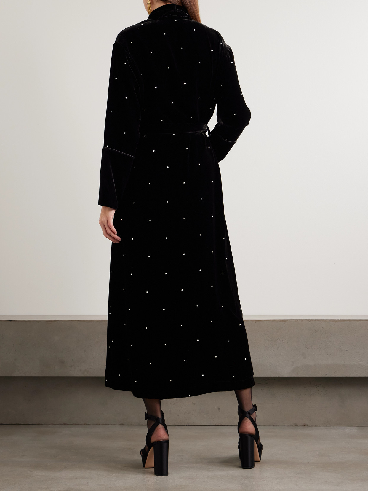 Olivia Von Halle Capability Crystal-embellished Belted Velvet Robe In Black