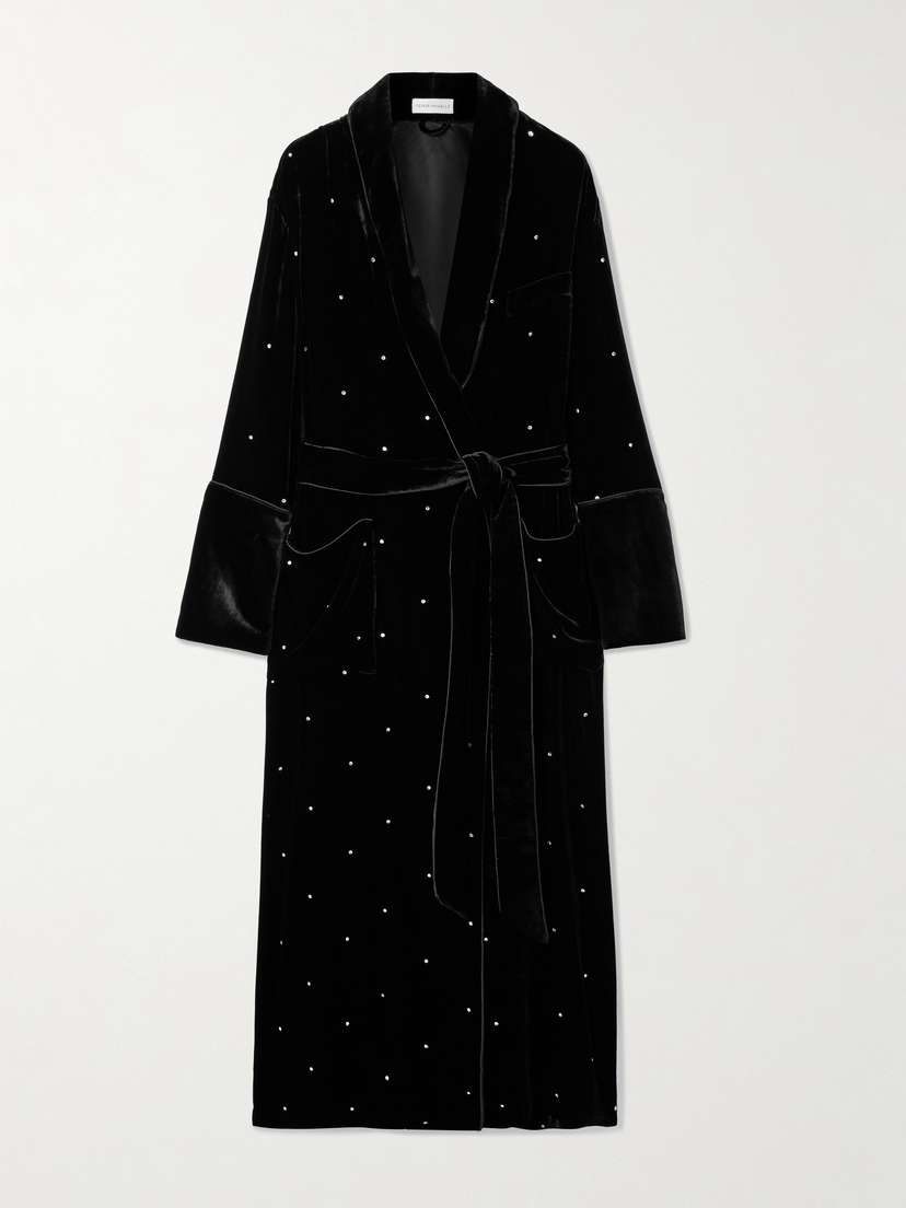 Olivia von Halle Capability Crystal-embellished Belted Velvet Robe