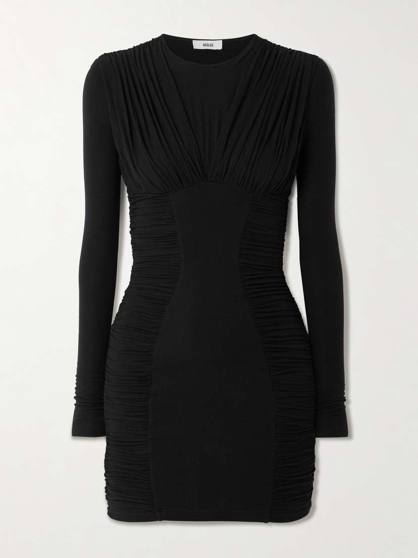 AGOLDE Abbi Ruched Stretch-lyocell Mini Dress