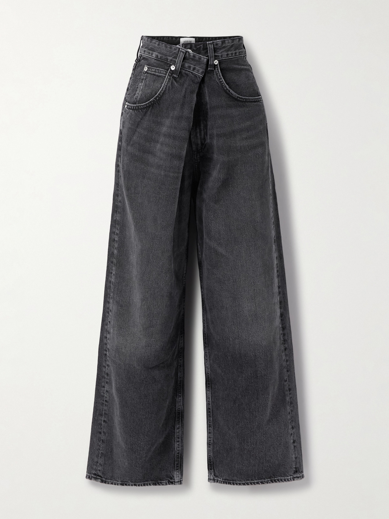 Agolde Vana Draped Low-rise Wide-leg Jeans In Black