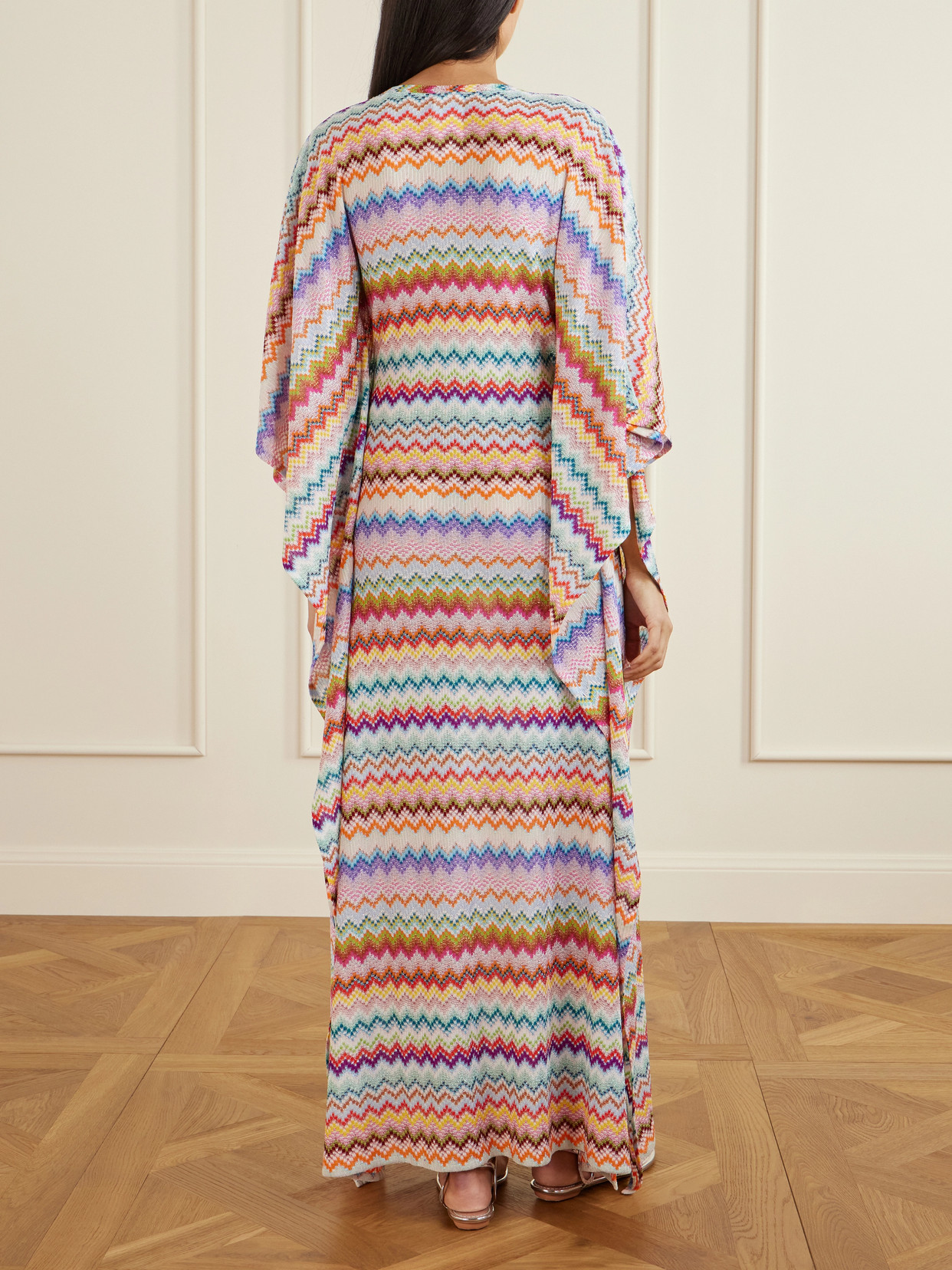 Missoni Striped Metallic Crochet-knit Kaftan In Orange