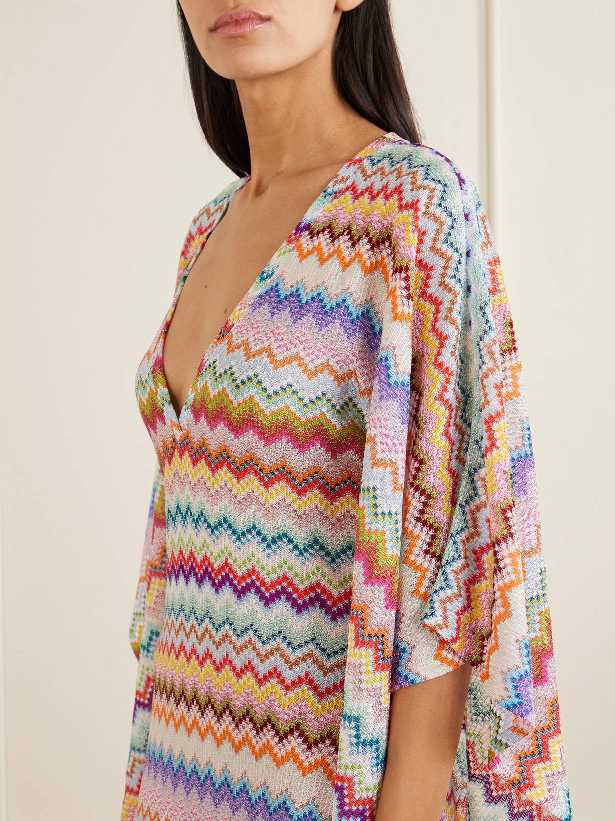 Missoni Striped Metallic Crochet-knit Kaftan In Orange