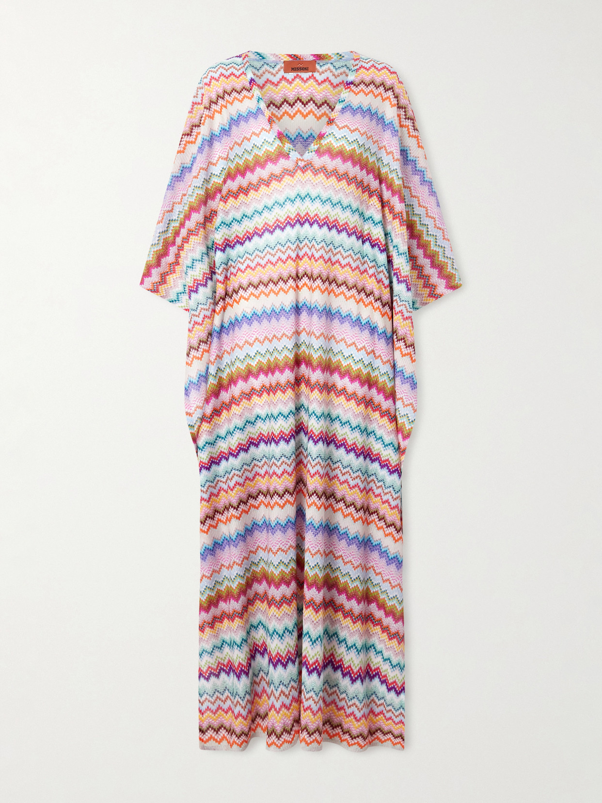 Missoni Striped Metallic Crochet-knit Kaftan In Orange