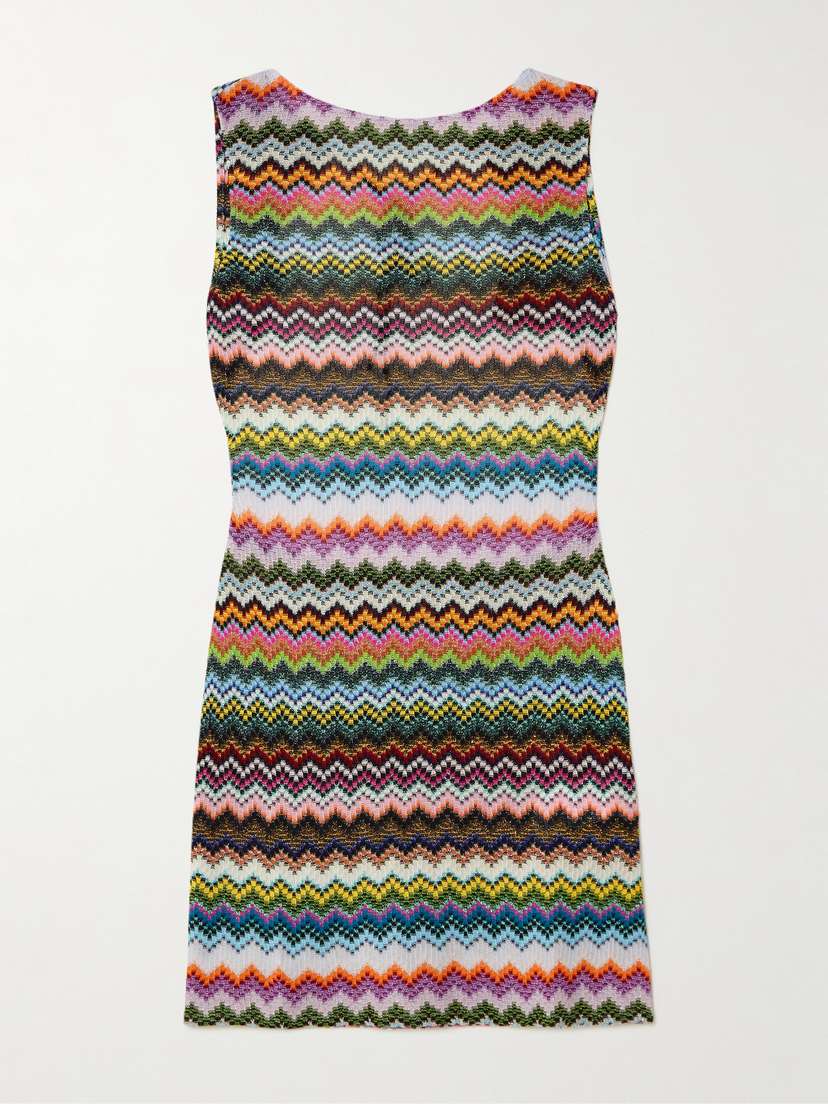 Missoni Mare Open-back Striped Metallic Crochet-knit Mini Dress