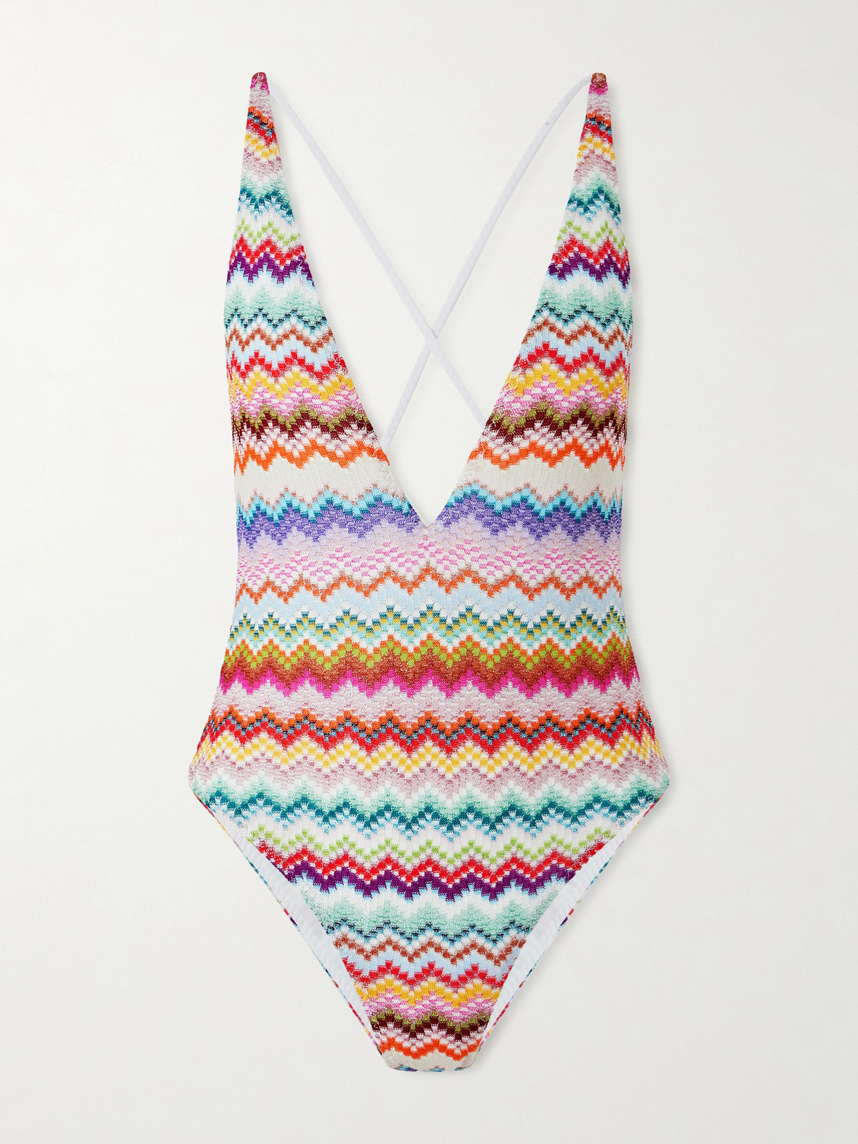 Missoni Mare Striped Metallic Crochet-knit Swimsuit In Multi