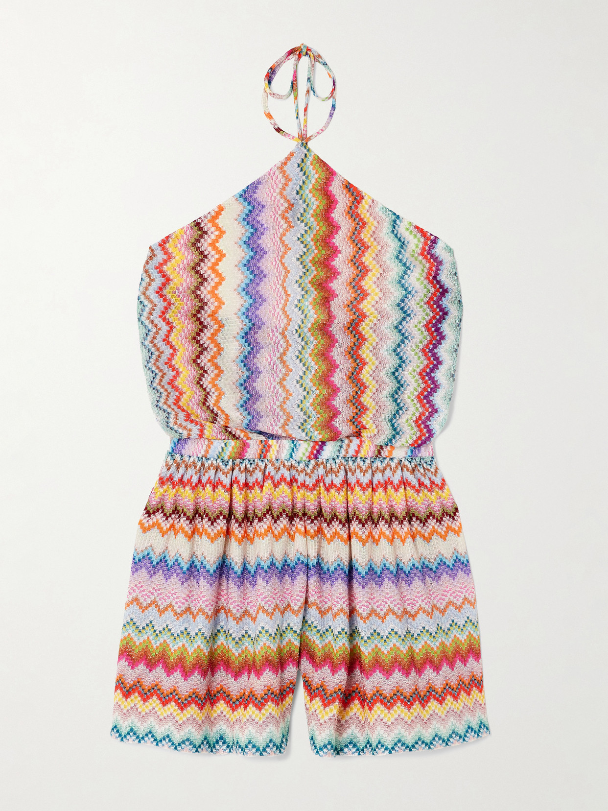 Missoni Mare Metallic Crochet-knit Halterneck Playsuit In Multi