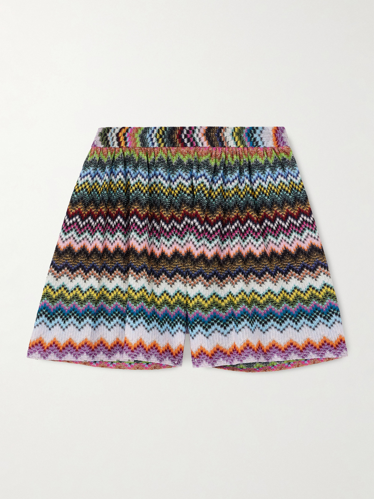 Missoni Striped Metallic Crochet-knit Shorts In Multi