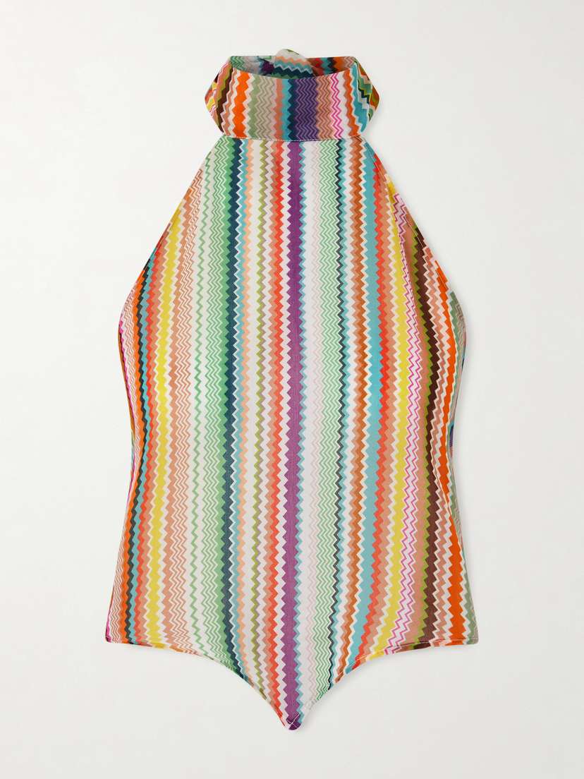 Missoni Striped Cotton And Silk-blend Crepe De Chine Halterneck Top