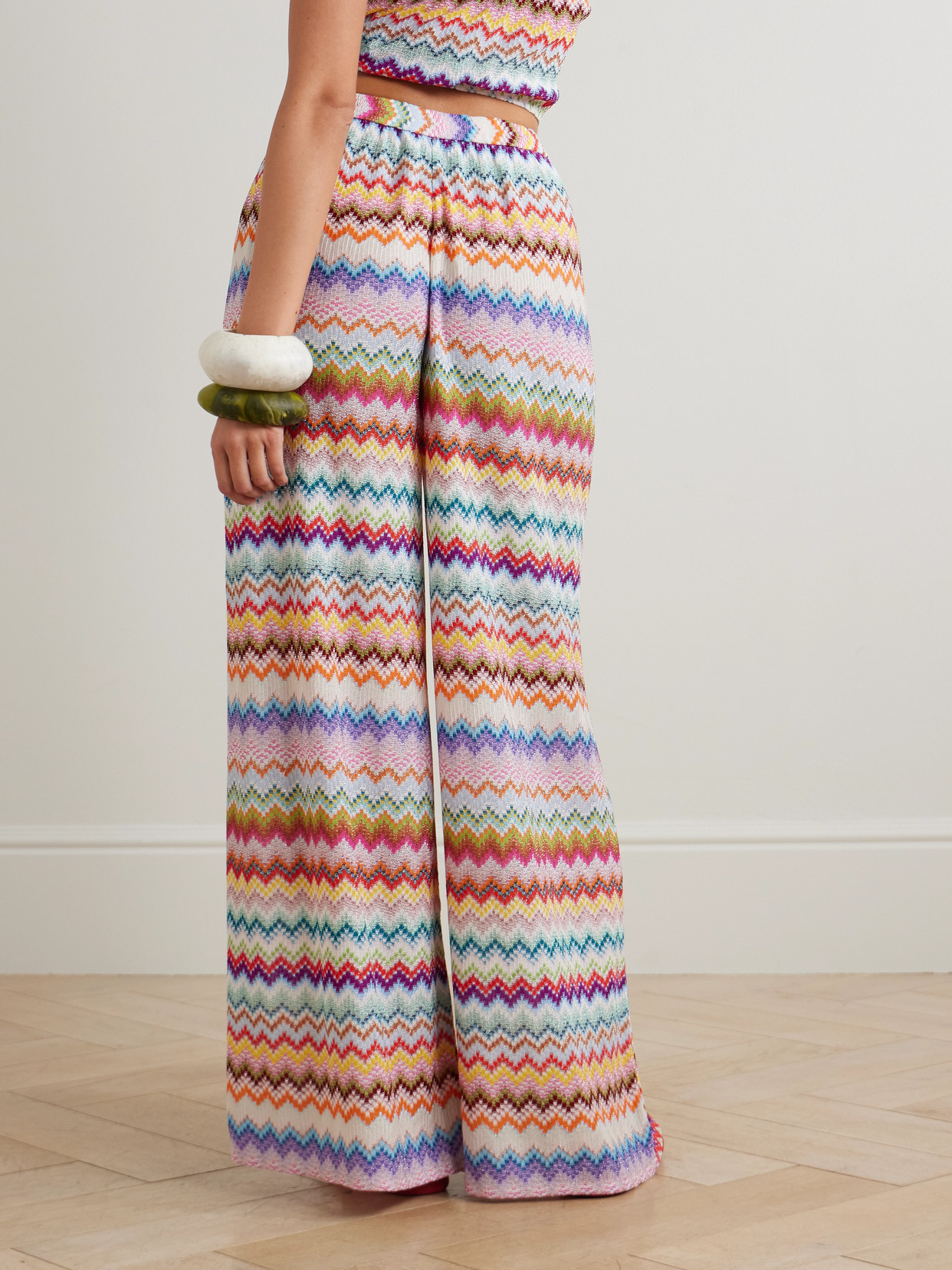 Missoni Mare Striped Metallic Crochet-knit Wide-leg Pants In Multi