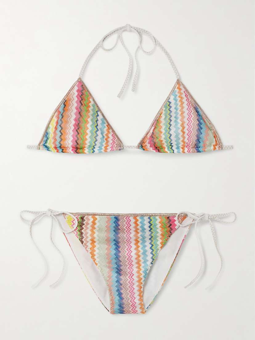 Missoni Mare Metallic-trimmed Striped Crochet-knit Triangle Bikini