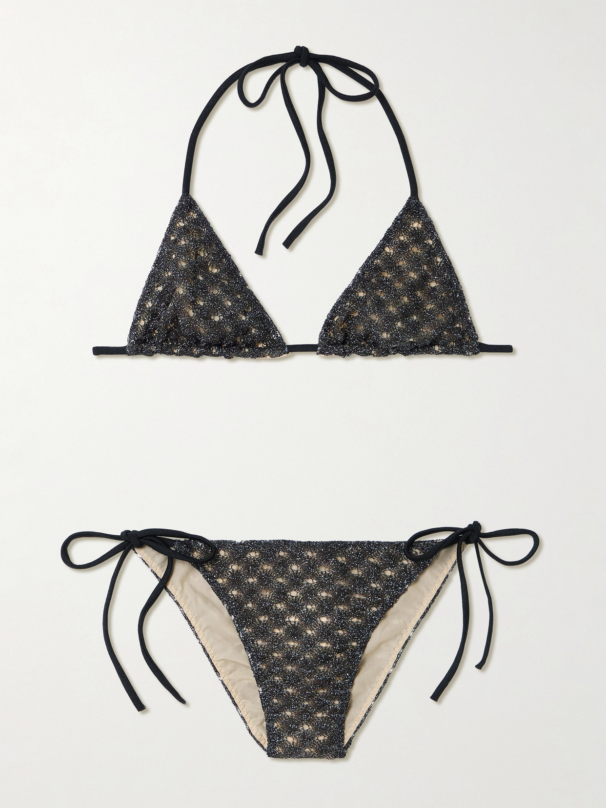 Missoni Metallic Crochet-knit Triangle Bikini In Black