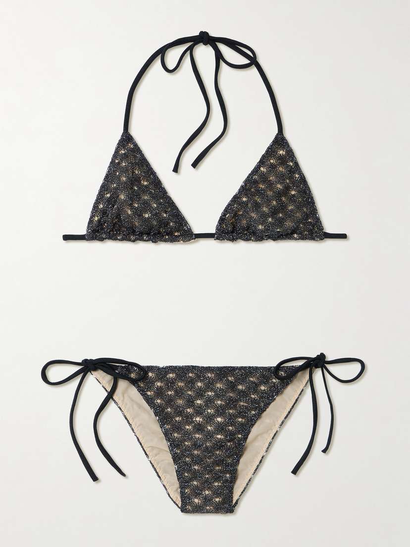 Missoni Metallic Crochet-knit Triangle Bikini