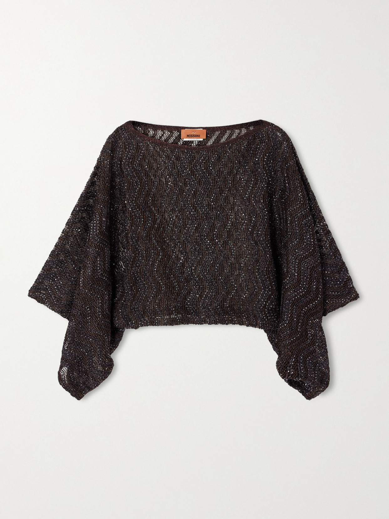 Missoni Mare Cropped Sequin-embellished Crochet-knit Top In Brown