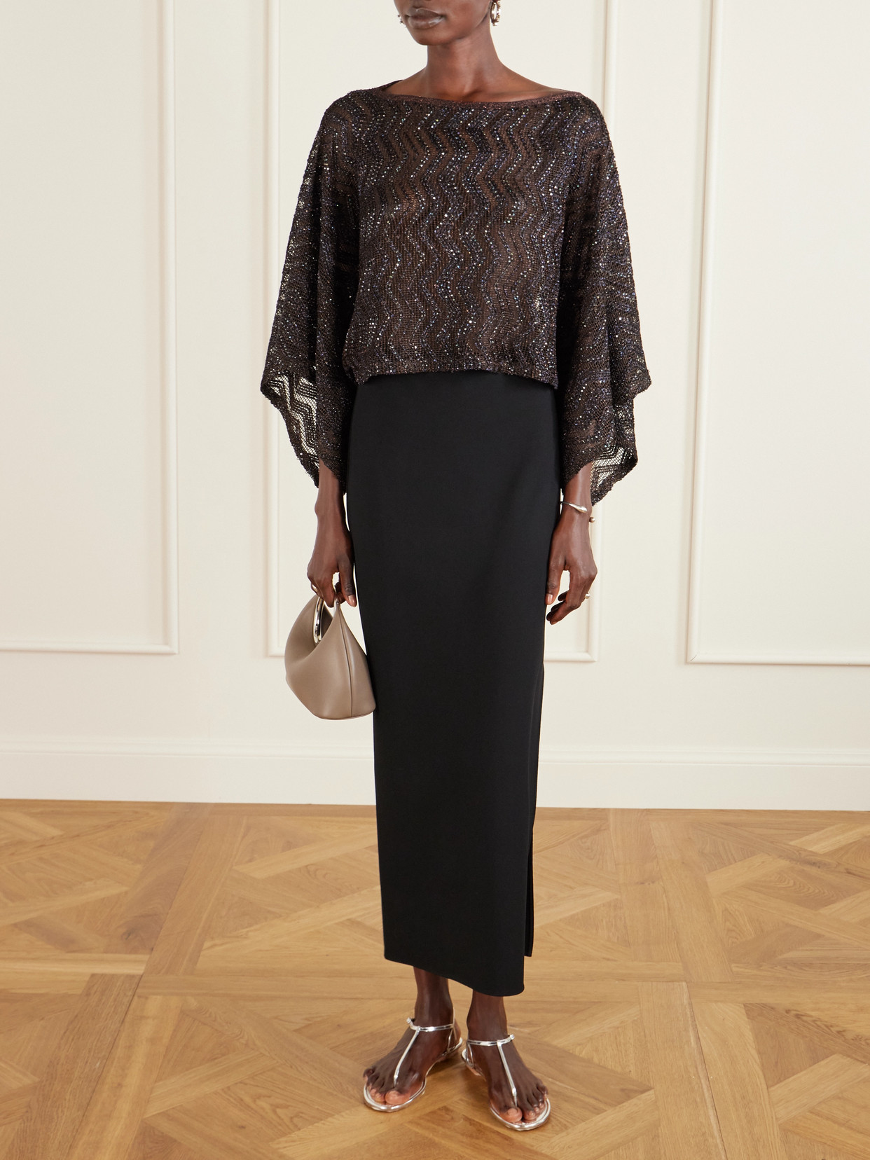 Missoni Mare Cropped Sequin-embellished Crochet-knit Top In Brown