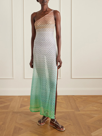 Missoni One-shoulder metallic crochet-knit coverup