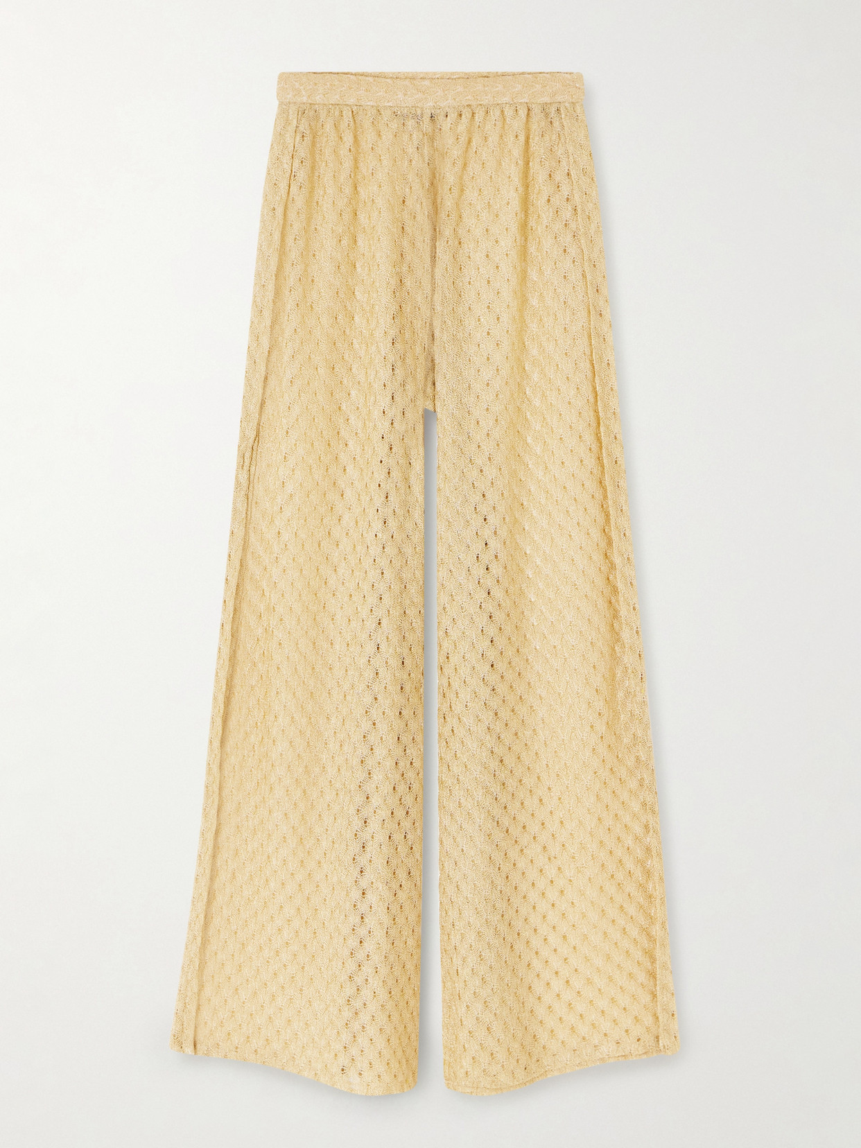 Missoni Mare Metallic Crochet-knit Wide-leg Pants In Gold