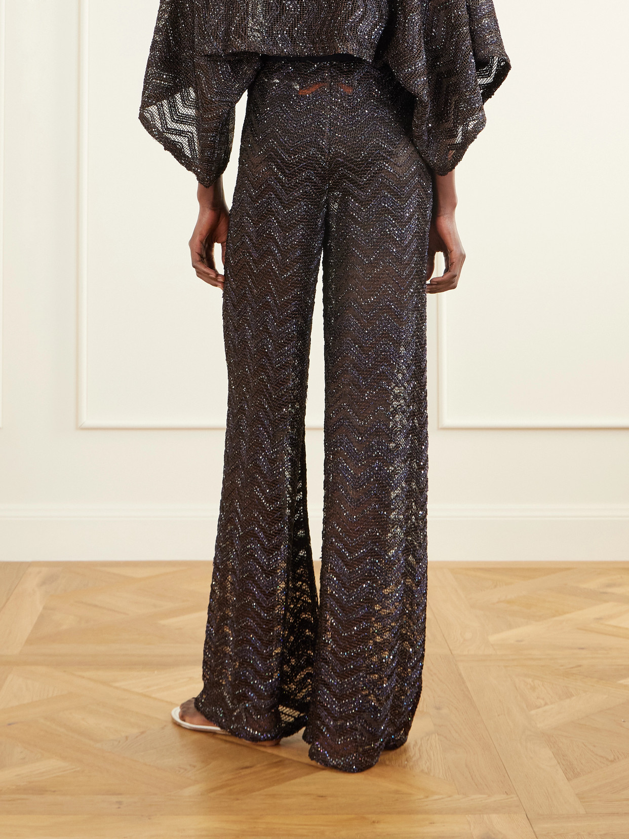 Missoni Sequin-embellished Crochet-knit Wide-leg Pants In Brown