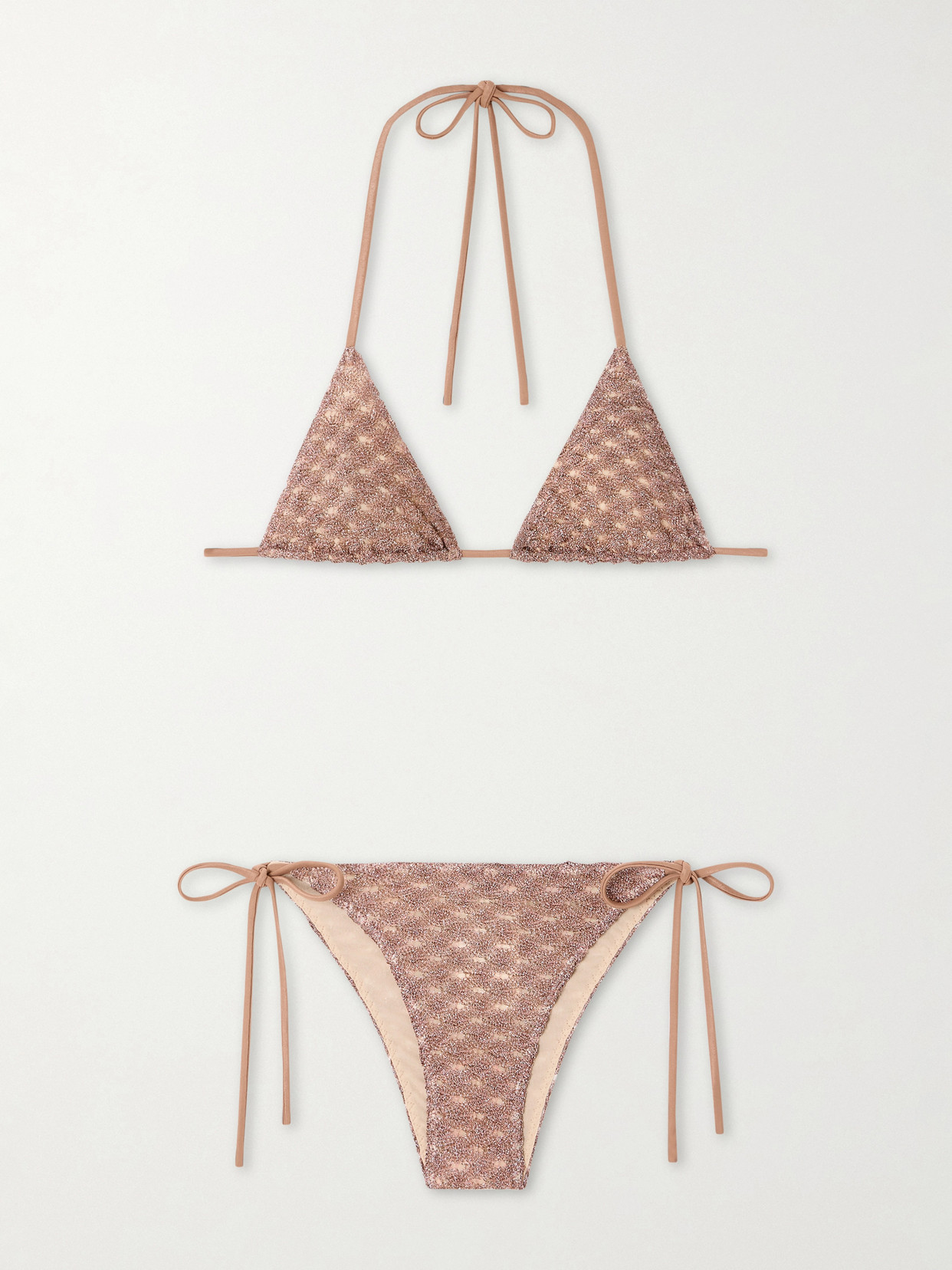 Missoni Metallic Crochet-knit Bikini In Brown