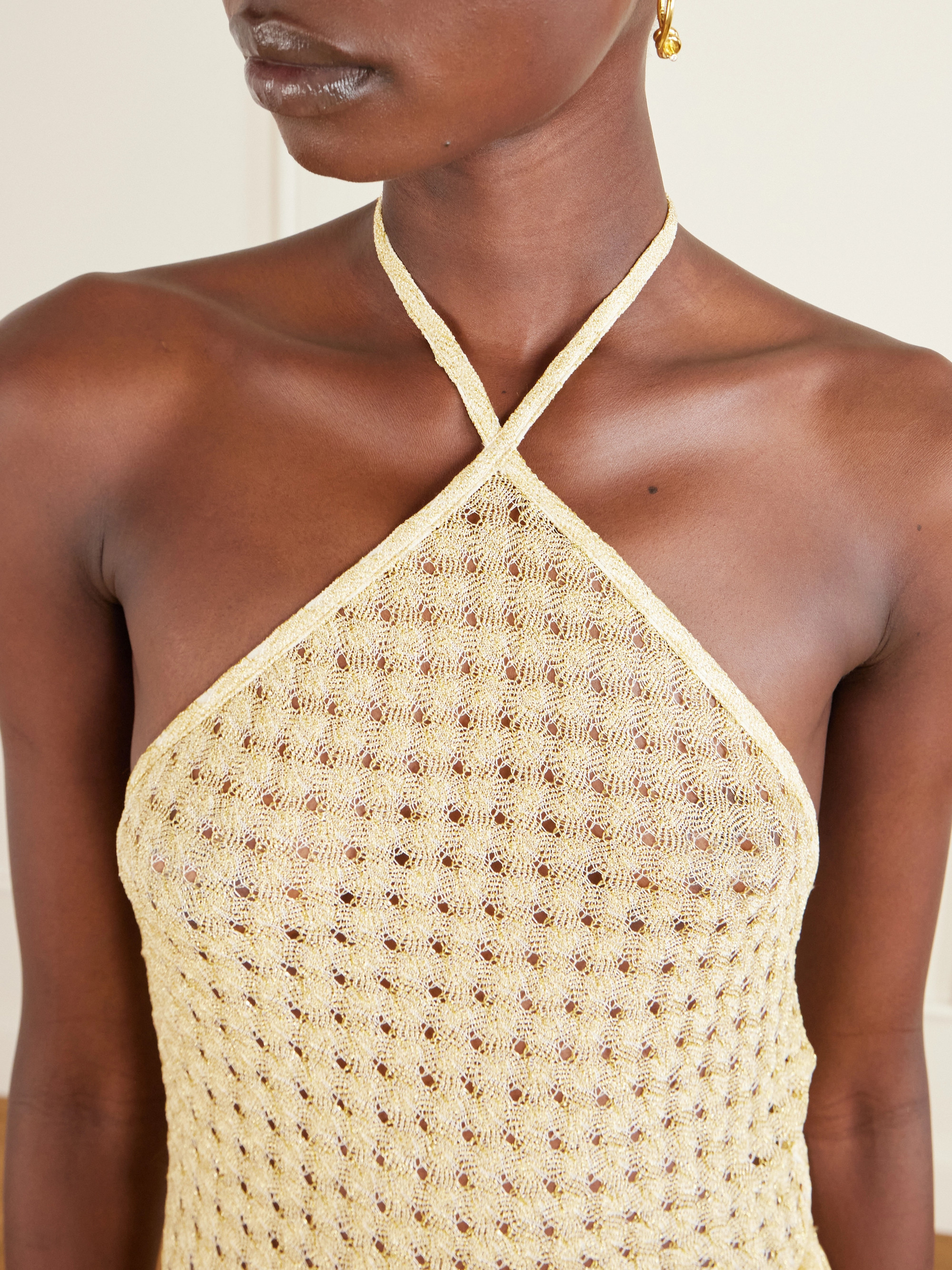 Missoni Mare cropped metallic crochet-knit halterneck top thumbnail
