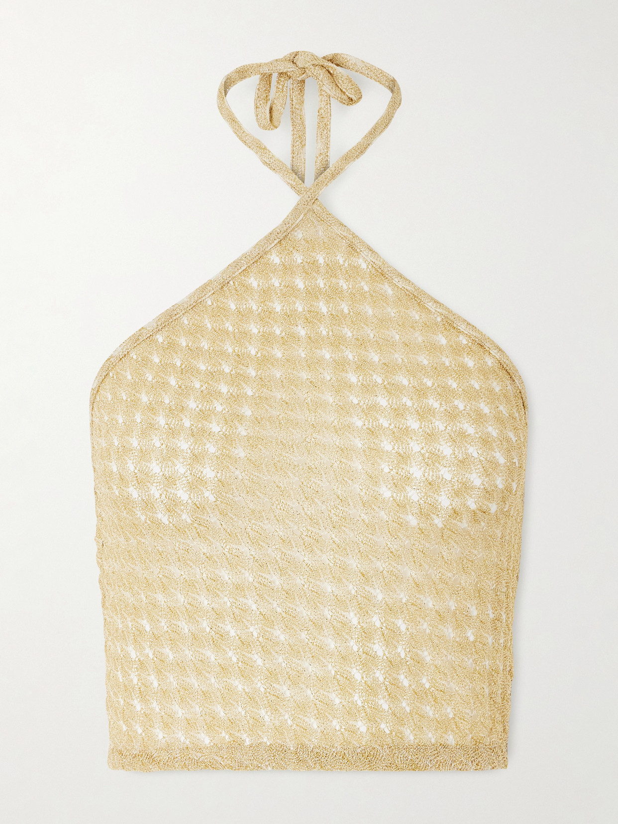 Missoni Mare Cropped Metallic Crochet-knit Halterneck Top In Gold