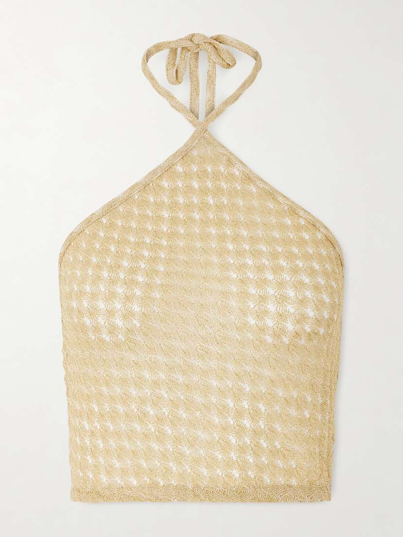 Missoni Mare Cropped Metallic Crochet-knit Halterneck Top
