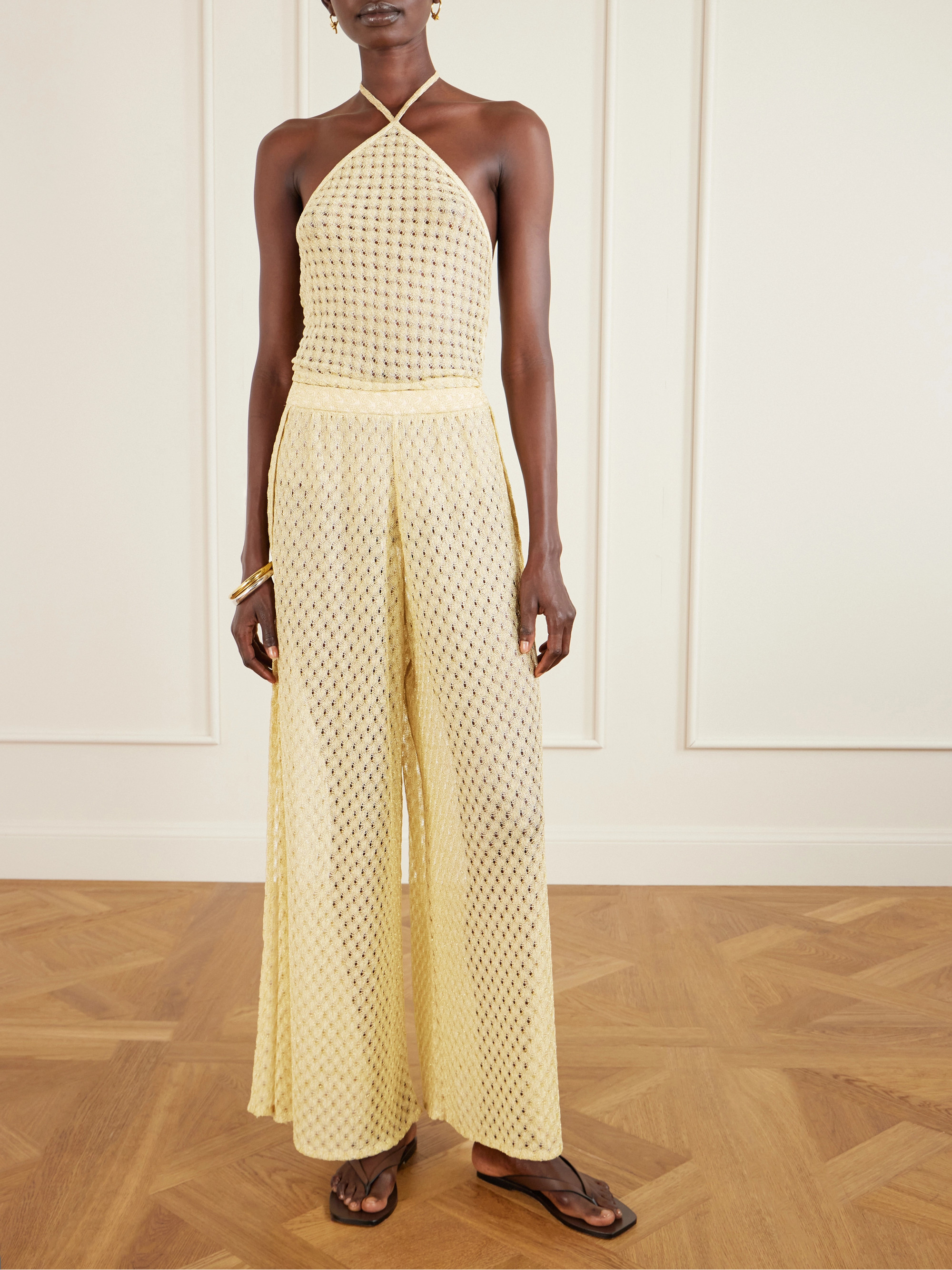 Missoni Mare cropped metallic crochet-knit halterneck top thumbnail