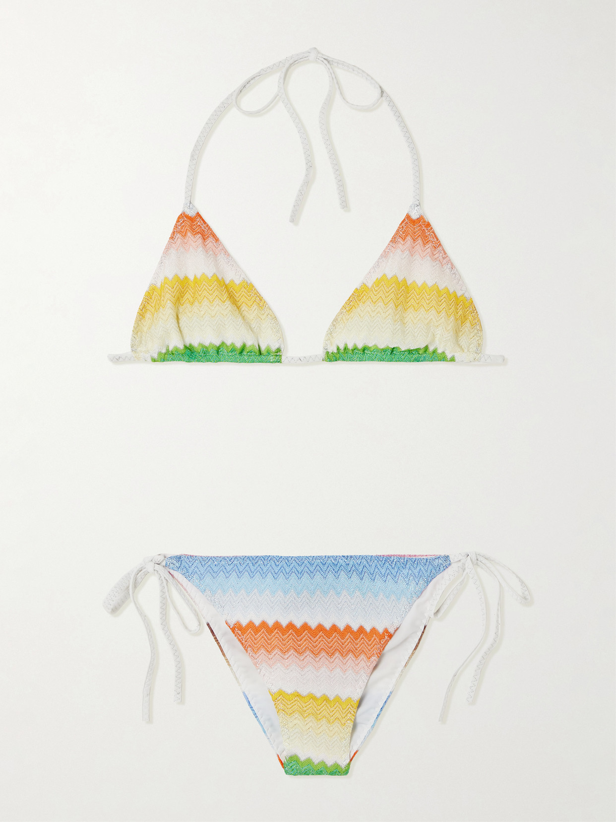 Missoni Mare Striped Metallic Crochet-knit Triangle Bikini In Multi