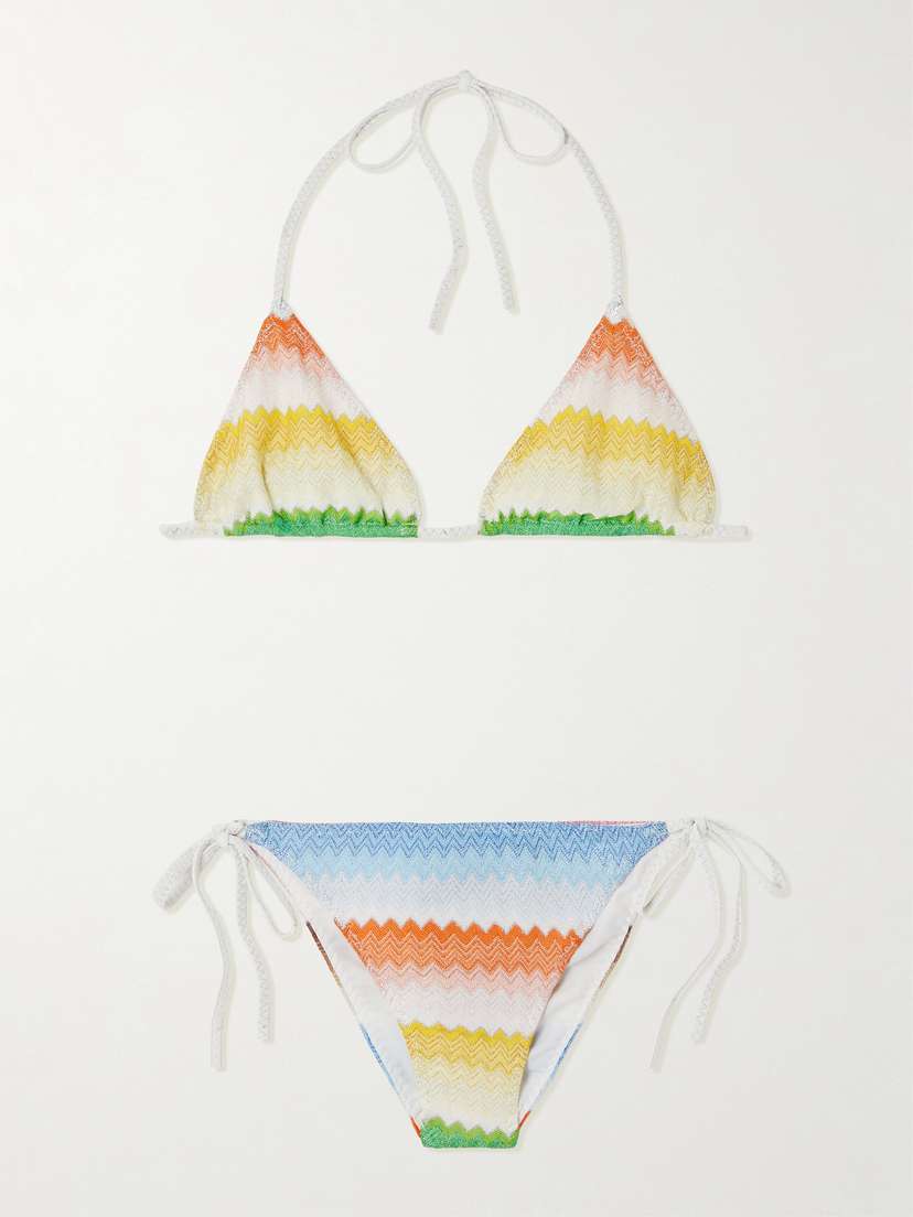 Missoni Mare Striped Metallic Crochet-knit Triangle Bikini