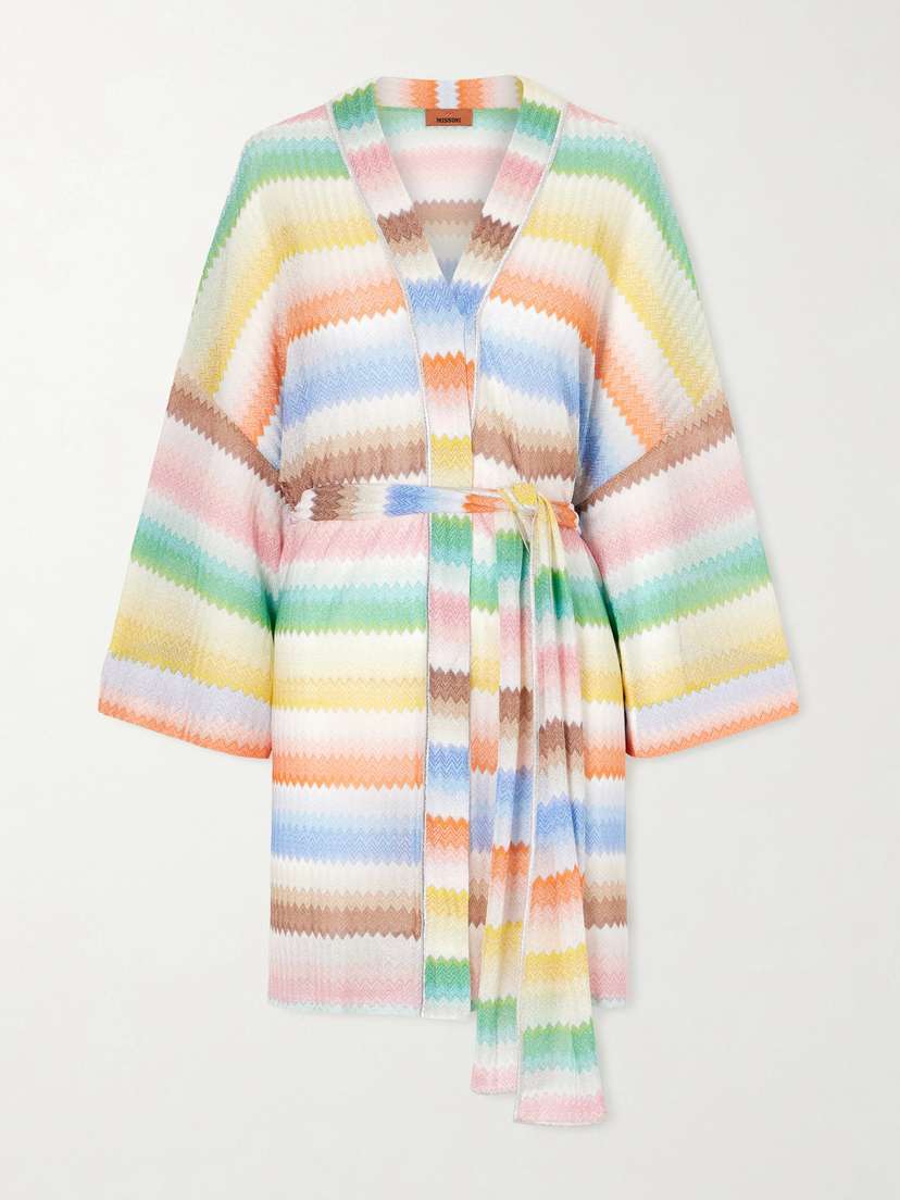 Missoni Mare Belted Metallic Crochet-knit Cover-up